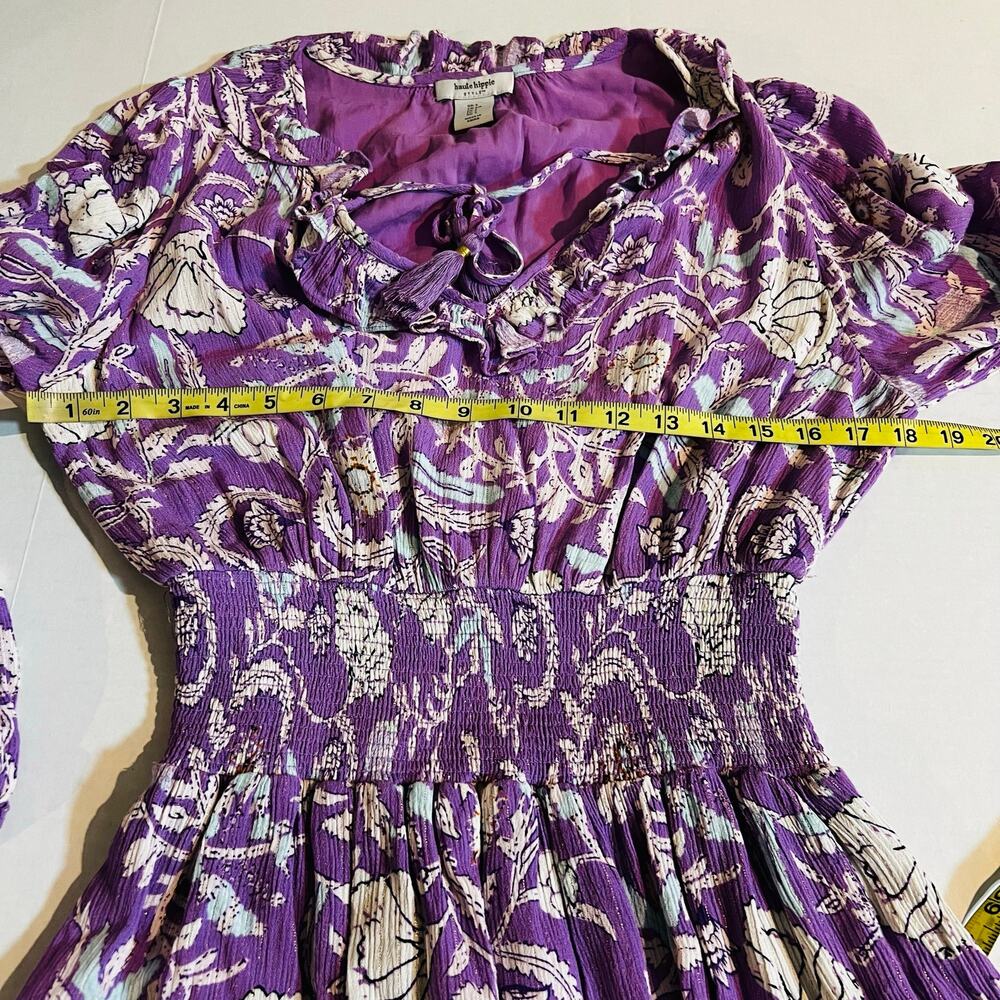 Haute Hippie Floral Long Sleeve Tie Neck Dress Size S Small Purple Multi - Picture 4 of 6
